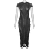 Women Dresses Autumn Short Sleeve Long Skirt Sexy Slim Knit Dress (Bla0420)