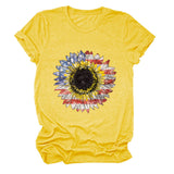 Sunflower Print Short Sleeve Casual Crew Neck T-Shirt Top