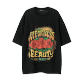 Men T Shirt Vintage Rose Floral Print Short Sleeve T-shirt
