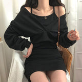 Women Dresses Brown Suspenders Dress Short Two-Piece Blouse Pack