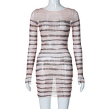 Women Dresses Sexy Long Sleeve Striped Slim Fit Dress