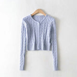 Women Sweater Knitwear Spring round Neck Twist Simple Single-Breasted Long Sleeve Short Knitted Cardigan