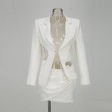 Women Dresses Sexy Waist Hollow-out Suit Top Pleated Hip Skirt Two-Piece Set (Zns0409)