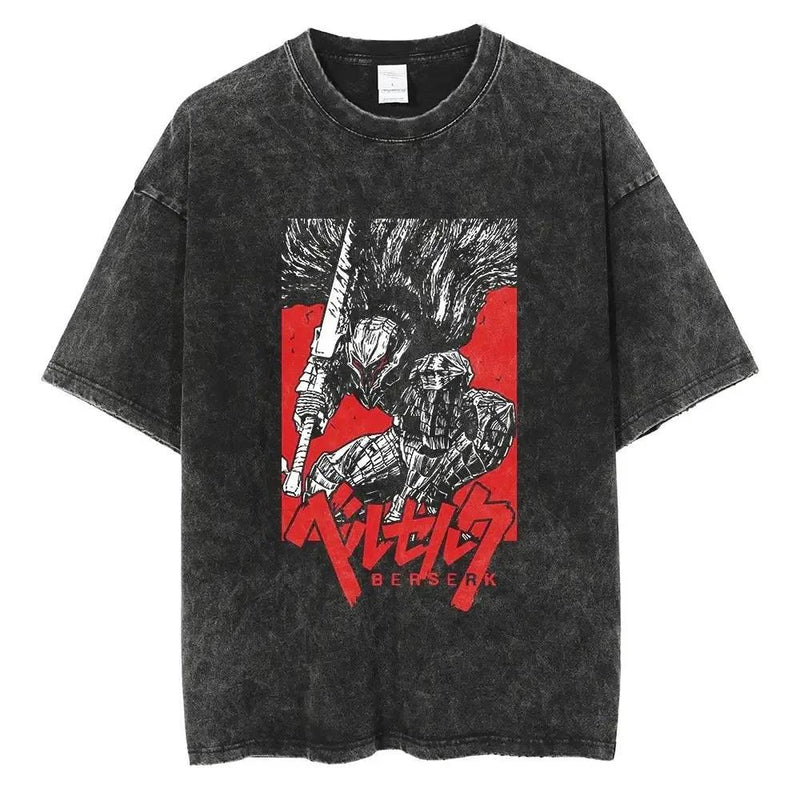 Men's Washed T Shirt, Berserk Anime T-shirt, Guts Skull Knig