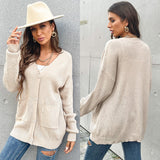 Women Knitted Sweater Fall V-neck Button Pocket Cardigan Knitted Sweater Coat