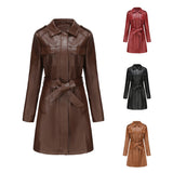 Red Leather Jacket Spring and Autumn Long Sleeve Leather Wind Coat