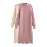 Women Sweater Knitwear Stand Collar Woolen Skirt Winter Loose Lapels Leisure Dress