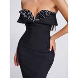 Women Dresses Bandage Dress Black Paillette Strapless Long Type Party Dress (Ont0408)