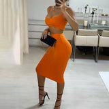 Women Dresses Fall Spaghetti-Strap Camisole Top Sexy Casual Skirt Suit Two-Piece Set (Bla0420)