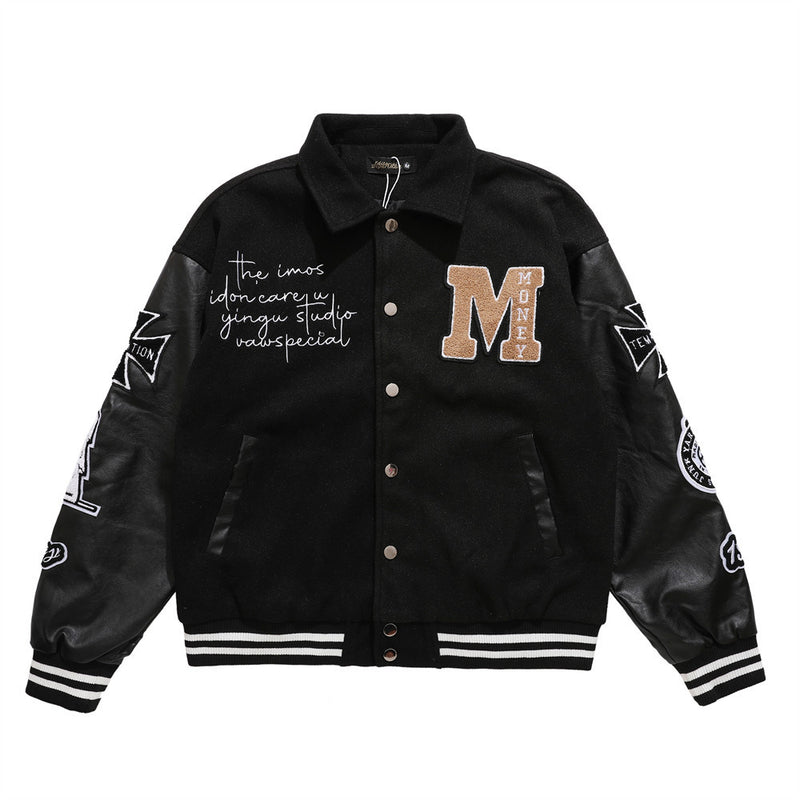 Men Jacket Coat Embroidered Letter Baseball Jacket Men's Loose Stitching