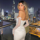 Women Dresses Bandage Dress Sexy Oblique Shoulder Backless Banquet Party Skirt (Ont0408)