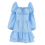 Women Dress Square Collar Puff Sleeve Dress