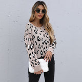 Women Knitted Sweater Autumn and Winter Leisure Women's Loose Leopard Print Long Sleeve Sweater
