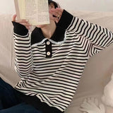 Women Knitwear Autumn and Winter Striped Lapel Knitwear Sweater