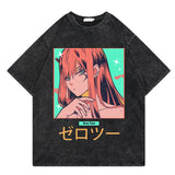 Washed retro T-shirt street print graphic casual cotton summer short sleeves