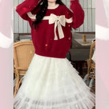 Women Knitwear Autumn and Winter Bow round Neck Sweater Loose Sweater