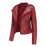Red Leather Jacket Spring and Autumn Leather Women's Rivet Coat Zipper Leather Jacket