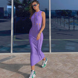 Women Dresses Summer Hollow Slim round Neck Sleeveless Dress