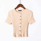 Women Sweater Knitwear Spring/Summer Slim Fit Small round Neck Single-Breasted Knitted Short-Sleeved Cardigan Jacket