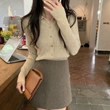 Women Knitted Cardigan Spring and Autumn Polo Collar Sweaters Cardigan