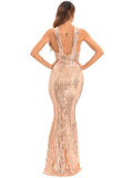 Women's Evening Gown Sexy Backless Vintage Sequins Dress Evening Dress