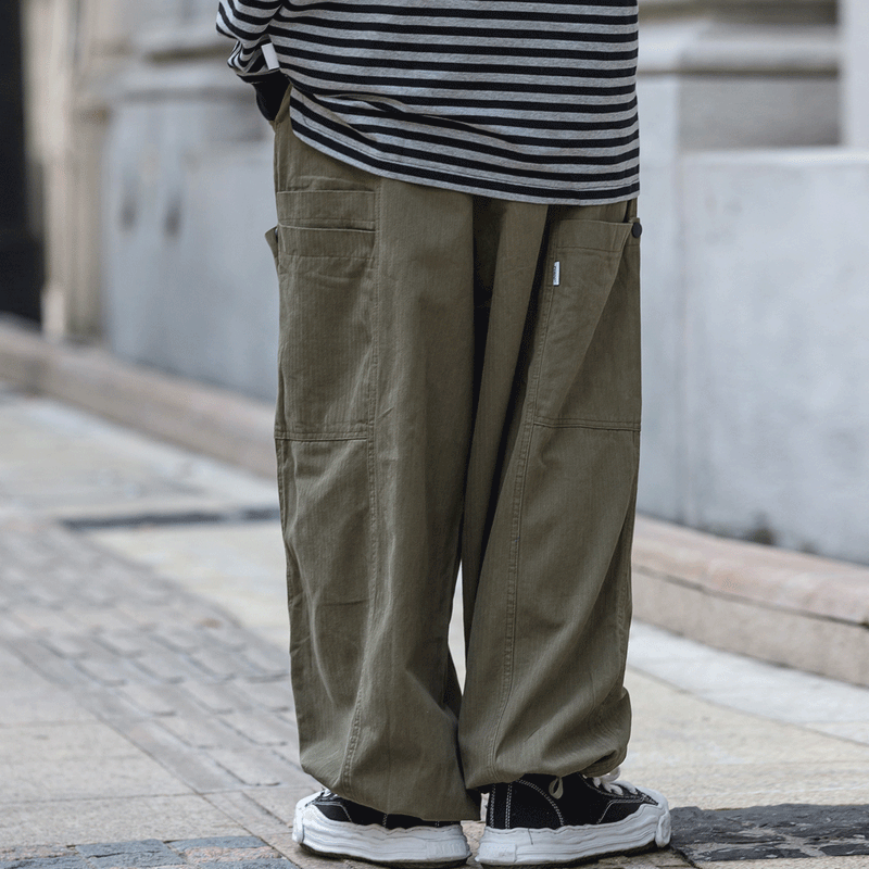 Men Sweatpants Multi-Pocket Cargo Pants Leisure Wide-Leg Pants