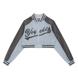 Women Jacket Letter Affixed Cloth Embroidered Short Baseball Uniform