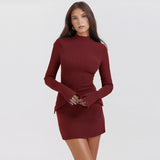 Women Dresses Turtleneck Long Sleeve Skinny Sheath Dress Sexy Skirt