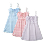 Women Dresses Summer Plaid Sling Dress Backless Sexy Skirt (Xds0414)