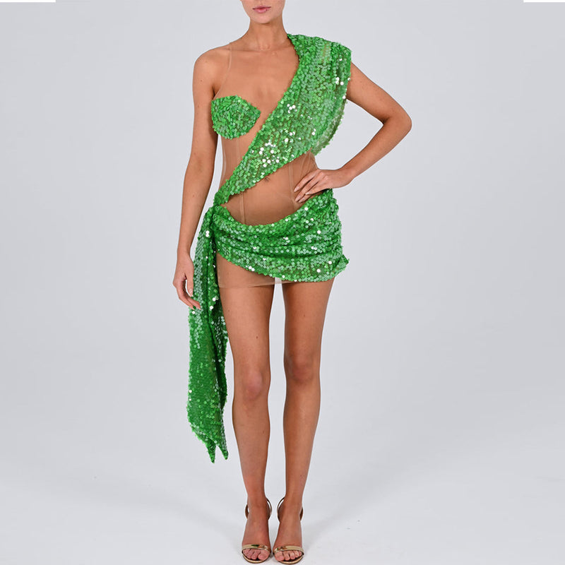 Women Dresses Sexy Sequins Dress Dress Skirt Hip Skirt (Zns0409)
