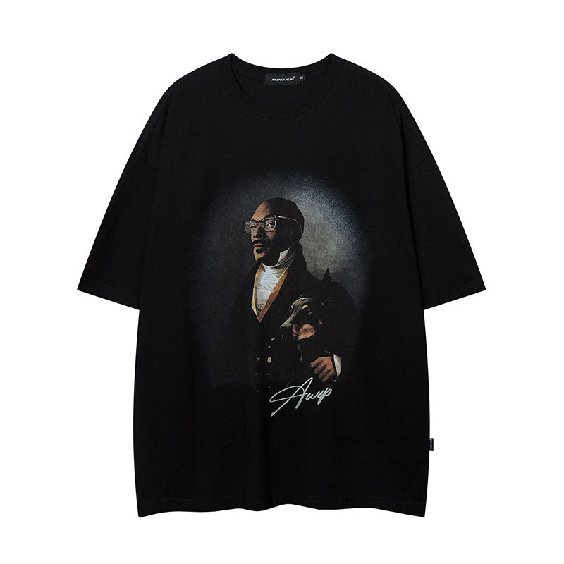 Men T Shirt Hip Hop Rap Portrait Printing Short Sleeve T-shirt