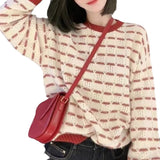 Women Knitwear Autumn and Winter Striped round Neck Sweater Loose Sweater
