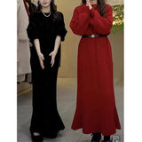Women Knitwear Autumn and Winter Long Dress Loose Knitted Fishtail Skirt