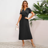 Women Date Dress Spring and Summer Sexy V-neck Pleated Dress