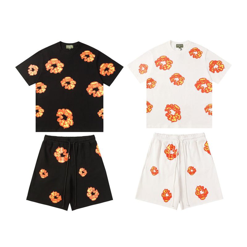 Denim Tears Outfit:T Shirt/Shorts (Separate Purchase Options) Flame Short Sleeve T-shirt Sports Casual Shorts Suit