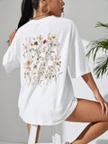 2024Beautiful flower clusters Print Cotton Women T-Shirts