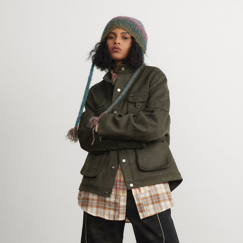 Unisex Jacket Vintage Multi-Pocket Workwear Jacket Top Baggy Coat