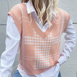 Women Knitted Sweater Autumn and Winter Houndstooth Knitted Vest