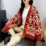 Women Knitwear Autumn Winter Retro Sweater Coat Loose Knitted Cardigan