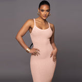 Women Dresses Summer U-Neck Split Sling Dress (Bla0420)