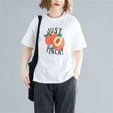 sunfiz HJN Just Peachy Funny Letter T-Shirt Hipster Girl