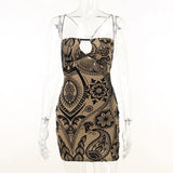 Women Dresses Flocked Printed Hollow Sheath Suspender Skirt