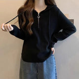 Women Knitted Pullover Spring and Autumn Zipper Hooded Long-Sleeved Sweater