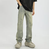 Men Jeans Vintage XINGX Printed Worn Looking Washed-out Jeans