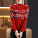 Women Knitted Pullover Turtleneck Sweater Women's Red Short Knitted Top