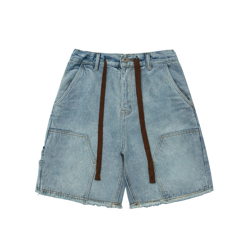 Men Shorts Summer Leisure Washed-out Vintage Distressed Cargo Cow Shorts