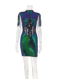 Women's Evening Gown Sexy Sheer Mesh Stitching Sequins Dress Evening Dress