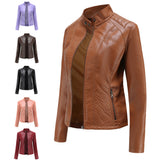 Red Leather Jacket Autumn and Winter Leisure Leather Motorcycle Jacket