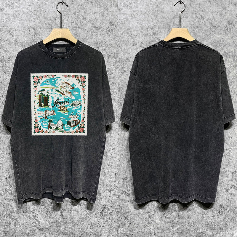 Amiri T Shirts Washed and Worn Retro Short Sleeve T-shirt