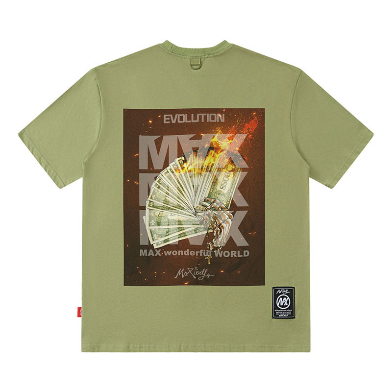 Men's T Shirt US Dollar Printed Short-Sleeved T-shirt Men's and Women's Casual Couple Half Sleeve T-shirt